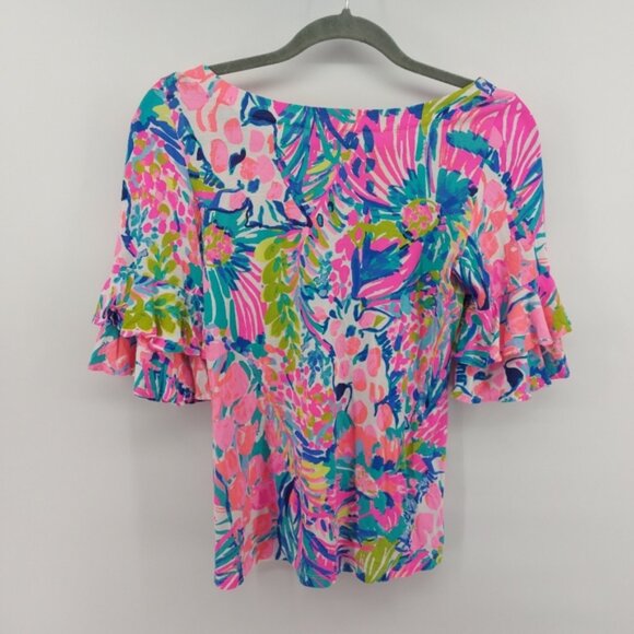 Lilly Pulitzer Lula Ruffle Sleeve Top in Gumbo Limbo Size Small - Picture 7 of 7
